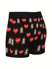 1pc Customized Face Print Men's Briefs, Personalized Gift For Boyfriend/Husband, Printed With "I Love You" And A Red Heart - Multicolor - View 5