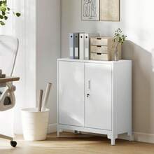 HOMCOM Metal Office Cabinet, Lockable Doors, Office Drawer, 2-Tier Design, White - 1 - View 5