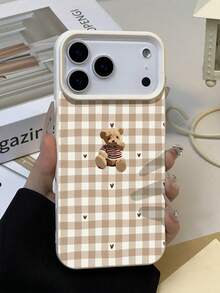 1 chiếc ốp lưng điện thoại mềm mại, chống nước, chống sốc, chống trượt, họa tiết gấu và trái tim kẻ caro tối giản, thích hợp làm quà tặng sinh nhật/ngày lễ cho bạn bè, gia đình, người yêu. Tương thích với Apple/, phiên bản quốc tế, không phải phiên bản nội địa. - Nhiều màu - Xem 4