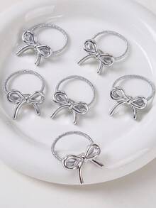 10个/包 女孩/女士丝带蝴蝶结银色闪光简约小号弹力发圈，可爱公主风，百搭，温和不伤发，适合日常使用 - 銀色 - 查看 5