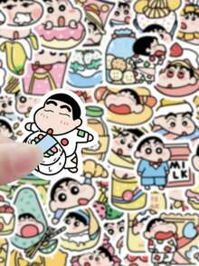 A Set Of 50PCS Food Crayon Shin-Chan Stickers, Super Cute Cartoon Character Mixed Diy Notebook Stickers, Waterproof, Suitable For Decorating Mobile Phones, Laptops, Suitcases, Water Cups, Skateboards - Multicolor - View 4