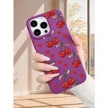 Fundas Para Iphone TPU Compatible Con IPhone 16/16Pro/16Plus/15/15ProMax/15Pro/14/13/12/11,Adorable Diseño De Cerezas, Funda Suave Creativa Y Premium, Resistente Al Agua, A Los Golpes Y A Los Arañazos - Negro - Ver 5