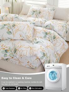 3 件/套叶子图案羽绒被套套装（1 个羽绒被套和 2 个枕套）柔软亲肤羽绒被套床上用品套装，适合家庭使用，四季床单套装 - 彩色 - 查看 10