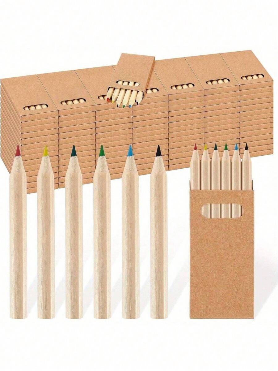 [5/10/15/20 Set] Mini Colored Pencils 8.89cm, Portable Short Thick 6 Different Colors, Pre-Sharpened Colored Pencils For Drawing, Classroom & School Supplies - Multicolor - View 1