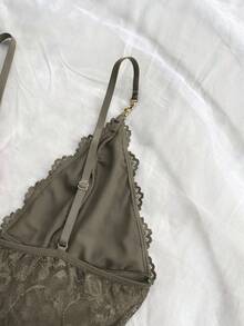 Women's Sexy Solid Color Lace Camisole Nightgown With Matching Lace Panties, V-Neck Design Accentuates Elegant Neckline, Delicate Lace Patterns Add Soft Femininity, Ruffled Hem And Bust Bring Playful Charm, Ideal Gift For Her On Christmas, Valentine's Day - Army Green - View 5