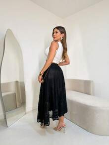 Lace Skirt With Butterfly Details. - Black - View 2