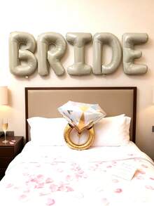 kumozawa 5/6/15个40英寸（约101.6厘米）香槟色新娘气球，适用于新娘送礼会；奶油白色缎面新娘涤纶铝箔气球横幅字母；新娘气球横幅，适用于婚礼、订婚、新娘派对装饰 - 乳白 - 查看 9