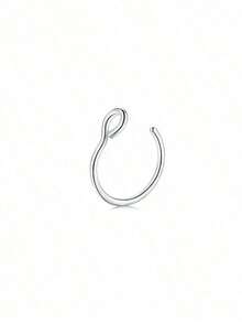 1Pcs/3Pcs Set 8mm Stainless Steel Fake Nose Ring, Non-Piercing Clip On Lip Septum Hoop, Faux Nose Jewelry, Goth Punk Grunge Aesthetic Lip Nail, Cartilage Earring, Body Jewelry For Women Men, Christmas Halloween Party Concert Gifts, Alternative Emo Punk Accessories - 銀色 - 查看 2