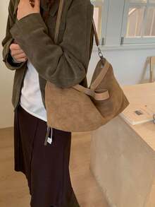 Large Capacity Fashionable Casual Tote Bag, Shoulder Bag, Crossbody Bag, Versatile For Commuting - Khaki - View 3