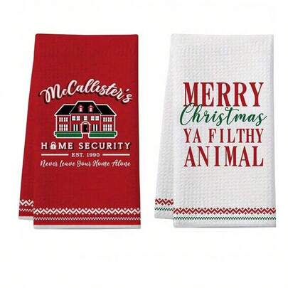 2pcs Home Alone Christmas Kitchen Towels - Ultra Soft, Oversized 40x60 Cm Dish Cloths For Holiday Decor & Gifts, Machine Washable Dishtowel