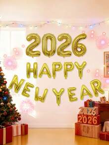 16Pcs 16-Inch Gold 2026 Happy New Year's Eve Party Decorations Winter Happy New Year Celebration Aluminum Foil Balloon Atmosphere Making Decorations - Multicolor - View 4