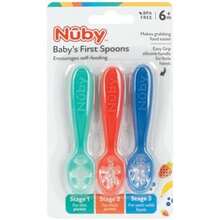 Nuby - Juego de 3 cucharas para bebé de 3 etapas, paquete de 3 unidades, 6 meses, cucharas para bebé con mango de fácil agarre, sereno(multicolor) - Multicolor - Ver 7