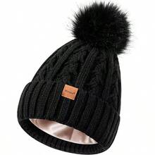 Winuesa Satin Lined Beanie For Women With Pom Pom Fashionable Womens Winter Hats Silk Beanies Cute Warm Knit Hat Skull Cap - Black - View 1