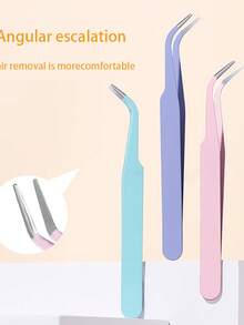 3pcs Eyelash Extension Tweezers Auxiliary Tools, Stainless Steel Macaron Color Eyelash Beauty Tools - Baby Blue - View 9