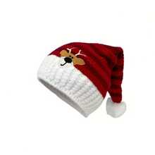 Adult Size Santa Claus Hat - Red Striped Reindeer Pattern, Soft Polyester Holiday Party Hat With Fluffy Pom Pom, Hand Wash Only, Unisex Christmas Headwear, Christmas Accessory, New Year