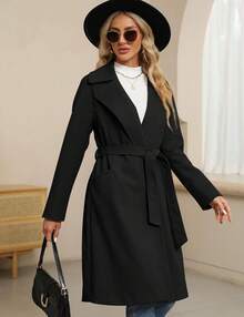 BZB Women's Trench Coat Long Wool Blend Pea Coat Winter Casual Overcoat Notched Lapel Collar Belted Long Jacket Outerwear - Màu be - Xem 11