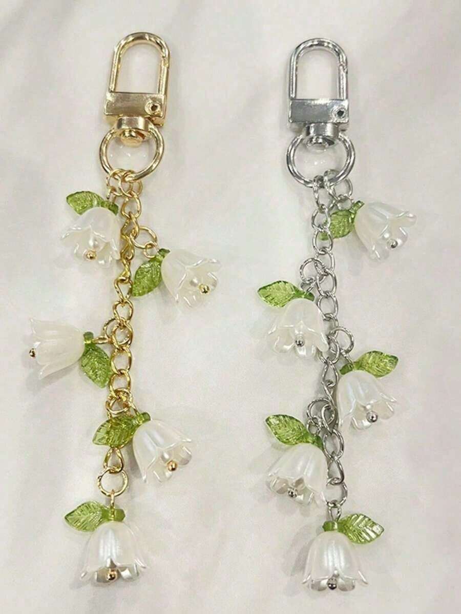 Orchid Faux Pearl Keychain With Tassel, Chain Ring, Backpack Charm, Car Pendant, Earphone Accessories, Women. Cute Pearl Chain Orchid Keychain, Tassel Style Keychain, Backpack Charm, Bag Decoration, Birthday/Party Backpack School Car Accessories Goth Y2k - Nhiều màu - Xem 1