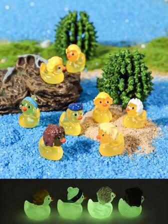 10/20个发光迷你树脂鸭摆件，可爱夜光艺术家鸭子小动物装饰品，适用于DIY仙女花园、家庭办公室桌面、感官箱、收藏展示、汽车内饰配件、情人节、新年、圣诞节装饰、生日派对礼物（随机混装）