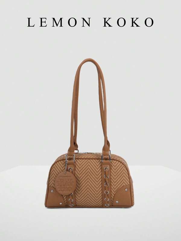 LEMON KOKO 1 Stylish, Affordable Women's Shoulder Bag-A Versatile Commuter Crossbody With A Niche Woven Design And Lettered Charm Tag. Crafted From Premium PU Leather And Linen Weave, It's Perfect For Women, College Students, Office Professionals, And Career Women For Daily Commutes, Shopping, Outings, Gatherings, Work, Leisure, Vacations, And Shopping Trips.