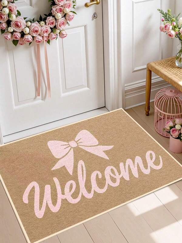 1 Piece Of Bow Decoration Door Mat, Carpet, Cute Cartoon, Girlish Style, Ins Style, Cherry, Bow, Fun Pattern, Machine Washable, Suitable For Kitchen, Bathroom, Restaurant, Corridor, Party, Gathering, New Year, Four Seasons, Courtyard Decoration, Home Decoration, Room Decoration, Holiday Decoration, Entrance Carpet, Long Carpet, Autumn, Winter, Bedroom Decoration, Autumn Decoration, Carpet, Thanksgiving Christmas Decor Kitchen Rug