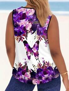 Women's 2-Piece Nightgown Set, Color-Blocked Butterfly Print, Sleeveless Nightgown Dress, Ruffled Hem Loungewear. - Nhiều màu - Xem 8