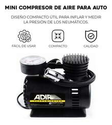 Mini Compresor de Aire 300 PSI con Conector a Encendedor AD-658 Adir | Portátil para Auto y Emergencias - Negro - Ver 5
