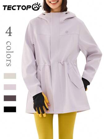 TECTOP Jaqueta feminina de lã com capuz, à prova de vento e quente, ideal para atividades ao ar livre no outono e inverno, cintura ajustável, resistente a arranhões e durável.
