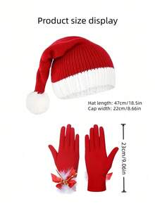 2pcs Christmas Santa Claus Costume Accessories Set (Santa Hat And Gloves), Cute Red Santa Hat With White Trim And Matching Gloves, For Women, Pop Culture Themed Party Prop, Christmas Hand Warmer - Multicolor - View 2