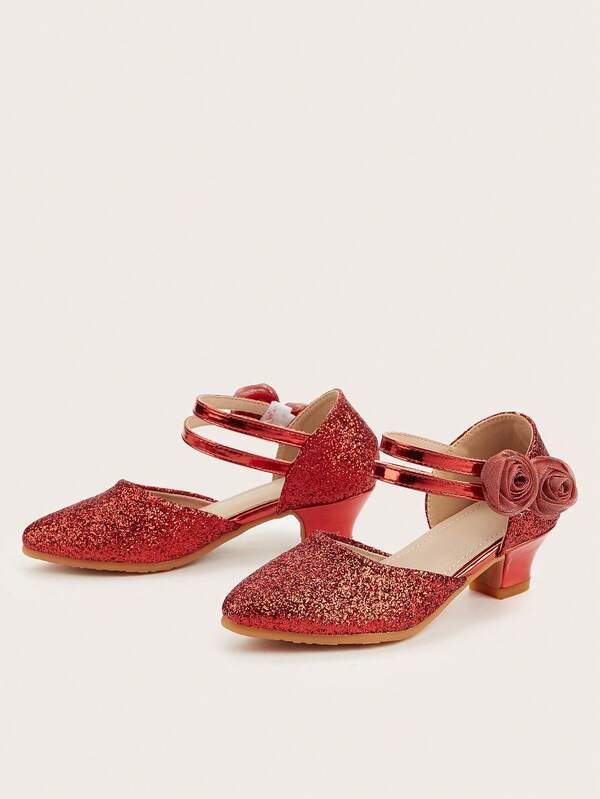 Kids' High Heel Thick Heel Pointed Toe Hollow Flower Pink Baby Girl Toddler Little Kid Elegant 9 Fashion Versatile New Party Performance Shoes, Suitable For Spring, Summer, Autumn