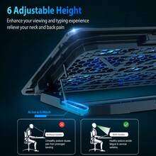 Laptop Cooling Pad, Laptop Cooler With 6 Quiet Fans For 12-17 Inch Notebook Gaming Fan Stable Stand, 5 Height & Wind Speed Adjustable, 2 USB Port & Phone Holder (Black) - 黑色 - 查看 3