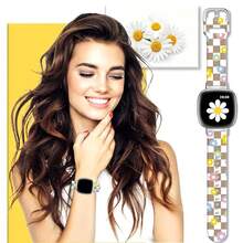 Compatible With Watch Band Fitbit Versa 3, Versa 4, Sense, Sense 2, Holiday Pattern Silicone Replacement Strap{Inchcolor_nameinch:InchBrownandWhiteCheckeredinch,Inchsize_nameinch:InchForVersa4/Versa3/Sense2/Senseinch} - BrownandWhiteCheckered - View 6