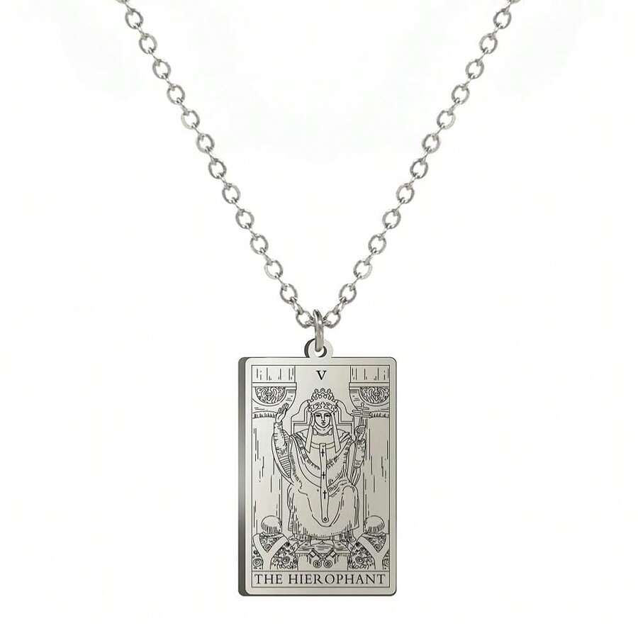 TEAMER Stainless Steel Tarot Cards Necklace Vintage Tarot Jewelry Good Luck Amulet Pendants For Women{Inchcolor_nameinch:InchSilver-THEHIEROPHANTinch} - 銀-THEHIEROPHANT - 查看 1
