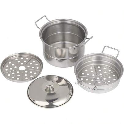 Olla De MOUMOUTEN, Olla De De Acero Inoxidable De 3 Niveles, Utensilios De Cocina Dim Sum, Sartén Para Cocinar Verduras Con Sartén Apilable Para Albóndigas