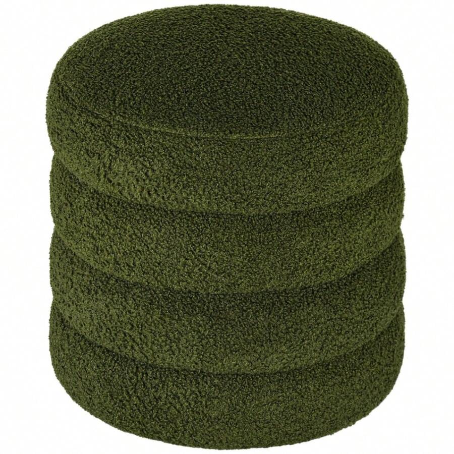 HOMCOM Round Plush Stool, Up To 120kg, Φ40x45H, Green. On Site - 1 - View 1
