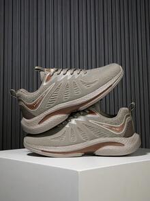 2025 New Style Men's Casual Sports Shoes, Low-Top Front Lace-Up Mesh Thick-Soled Running Shoes, Color-Blocking Shock-Absorbing Comfortable Outdoor Walking Shoes, Fashionable Sports Shoes For Daily Commuting - Nâu nhạt - Xem 3