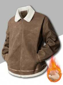 Fur Jacket Fur Coat Men's Winter Jacket This Brown Faux Shearling Jacket Combines Warmth With Style. The Faux Shearling Trim At The Collar, Cuffs, And Hem Adds A Soft, Fluffy Texture That Effortlessly Elevates Your Look With An Elegant Touch Gift This Winter's Top Recommendation For Husbands/Boyfriends - Brown - View 8