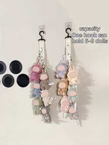 Plush Doll Hanging Rack With Metal Clips, Doll Wall Mounted Storage Belt, Doll Display Rack, Forlabubu Brand Stainless Steel Cap Rack, With 8 Clips - Can Hold 16 Baseball Caps, Wall Mounted, With Adhesive Hook, Black/Beige - Multicolor - View 5