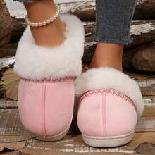 Women's Non-Slip Mute Floor Slippers - Solid Color With Plush Lining - 6652 Hồng - Xem 8