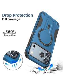 1 buah Casing Pelindung Magnetik Warna Solid Modis Baru Kompatibel dengan iPhone 11 12 13 14 15 16 17 Pro Max, Anti-Jatuh Anti-Sidik Jari Casing Ponsel Perlindungan Penuh Kompatibel dengan S25 S25+ S25U - Biru - View 4