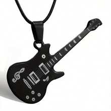 Music Note Guitar Pendant Necklace Men's Stainless Steel Necklace - màu đen - Xem 1