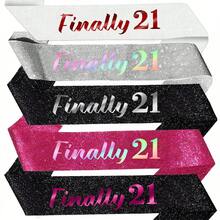 Finally 21 Birthday Sash With Silver&Red&Rose Red&Rainbow Foil Glitter, 21st Birthday Decoration Sash,21st Birthday Sash For Women Man,Twenty One Sash Party Favors Supplies - Multicolor - View 1