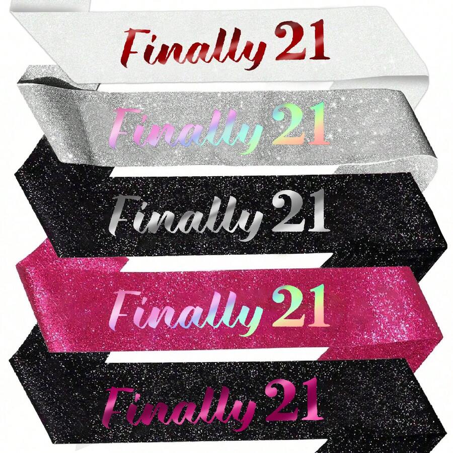 Finally 21 Birthday Sash With Silver&Red&Rose Red&Rainbow Foil Glitter, 21st Birthday Decoration Sash,21st Birthday Sash For Women Man,Twenty One Sash Party Favors Supplies - Multicolor - View 1
