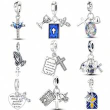 CYCUFF 1 pieza Colgante con símbolos religiosos plateados con cruz de la Biblia para hacer pulseras, collares y regalos de joyería DIY para mujeres