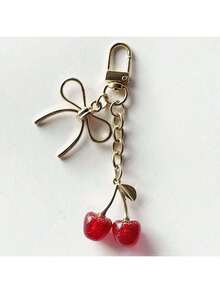 Cherry Keychain Cross-Border Hot-Selling Fruit Pendant Alloy Bag Pendant Cherry Keychain Women's Bag Pendant - 紅色細閃 - 查看 8