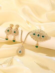 1 Set de Joyería de Moda para Mujer - Collar, Aretes, Broche Conjunto de 3 Piezas, Traje de Boda para Mujer, Accesorios para Vestido de Fiesta, Accesorios para Bata de Mujer - Multicolor - Ver 2