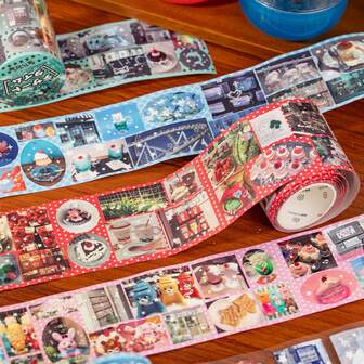 1卷 5*200厘米（1.96*78.7英寸）日式甜点主题和纸胶带，适用于日记本、笔记本、手机贴纸、物品装饰贴纸、笔记本材料贴纸、美化贴纸，可用于剪贴簿、日记本、水瓶、笔记本电脑等，是剪贴簿用品的理想之选。