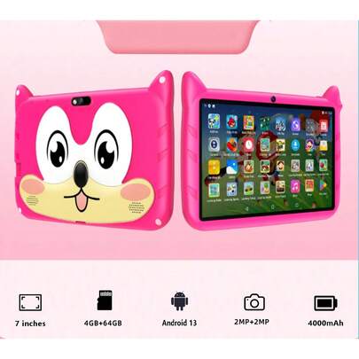 7-Inch Cartoon Pattern Children's Tablet PC, Quad-Core Processor, 4GB RAM, 64GB Storage, Android 13 System, Educational Learning & Gaming Tablet, 4000mAh Battery