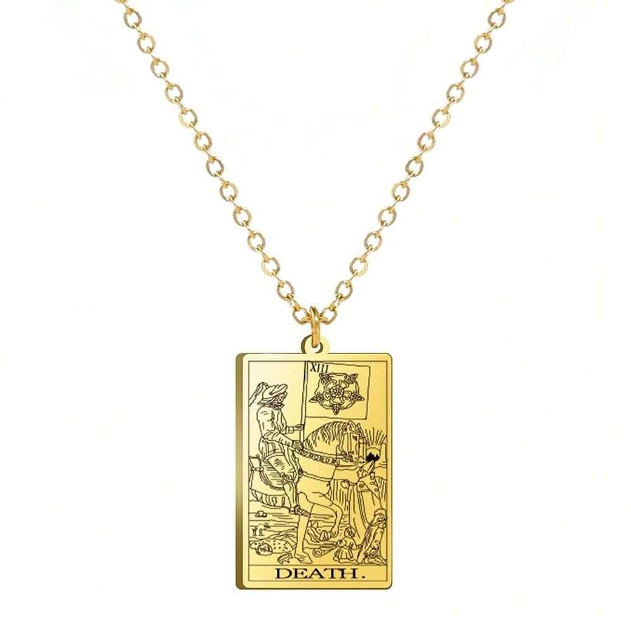 TEAMER Stainless Steel Tarot Cards Necklace Vintage Tarot Jewelry Good Luck Amulet Pendants For Women{Inchcolor_nameinch:InchGold-DEATHinch} - 黃金死亡 - 查看 1
