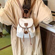 Mini mochila vintage para mujer con detalles marrones y asa superior, mochila informal de moda para uso diario y viajes. - Blanco - Ver 6