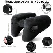 Neck Pillow For Travel Inflatable Airplane Pillow Comfortably Supports Head Neck And Chin Inflatable Travel Pillow With Soft Velour Cover And Portable Drawstring Bag Black Gift - PremiumBlack - Xem 4